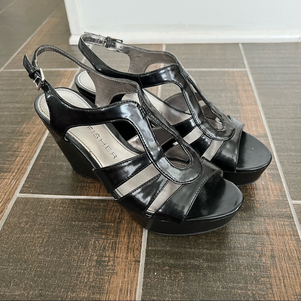 Marc Fisher Black Leather Platform Wedges